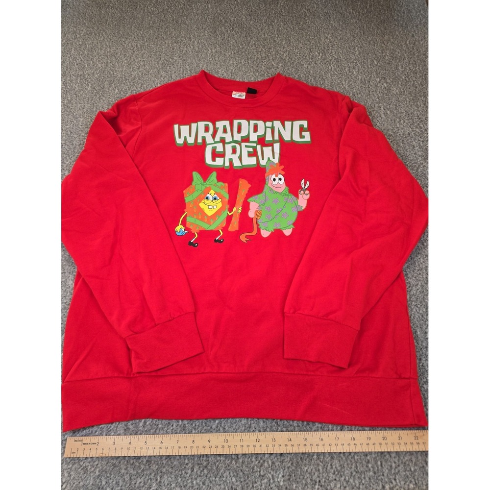 SpongeBob SquarePants Sweatshirt Mens 2XL Red Wrapping Crew Patrick Christmas